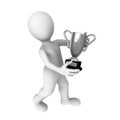 3d white man with silver cup in hands. Royalty Free Stock Photo