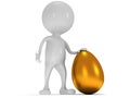 3d white man standing next to gold egg Royalty Free Stock Photo