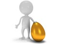 3d white man standing next to gold egg Royalty Free Stock Photo