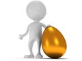 3d white man standing next to gold egg Royalty Free Stock Photo