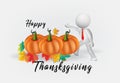 3D White man Thanksgiving pumpkin and autumn leafs Royalty Free Stock Photo
