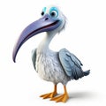 3d White Pelican Character Design In Pixar Style