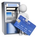 3D white people. ATM. Credit card Royalty Free Stock Photo