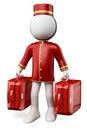 3D white people. Bellhop with two suitcases Royalty Free Stock Photo