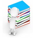 3d white people , both hands on head , headache , worry , burden - standing near to a pile of books Royalty Free Stock Photo