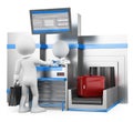 3D white people. Businessman checking baggage in airport