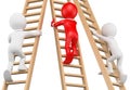 3D white people. Businessmen climbing a wooden ladder