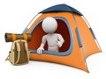 3D white people. Camping tent