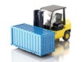 3d White people carrying a cargo container with a forklift. Royalty Free Stock Photo