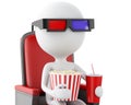 3d white people with clapper board, popcorn and drink.