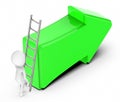 3d white people climb up with the help of a ladder towards a green directional arrow