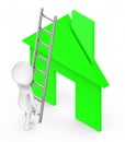 3d white people climb up with the help of a ladder towards a green house sign