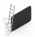 3d white people climb up with the help of a ladder towards a round edged rectangular shape