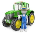 3D white people. Farmer with tractor