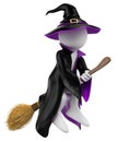 3D white people. Halloween. Witch on her broomstick