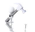 3d White people with hammer hitting a nail. Royalty Free Stock Photo