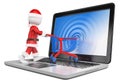 3D white people. Santa Claus entering the screen of a laptop. Ecommerce