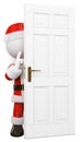 3D white people. Santa Claus hidden behind a door shutting Royalty Free Stock Photo