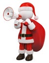 3D white people. Santa Claus talking on a white and red megaphone Royalty Free Stock Photo