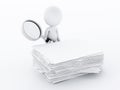 3d white people with magnifying glass examines files Royalty Free Stock Photo
