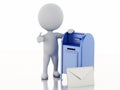 3d white people with mail box and heap of letters. Royalty Free Stock Photo
