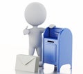 3d white people with mail box and heap of letters. Royalty Free Stock Photo