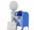 3d white people with mail box and heap of letters. Royalty Free Stock Photo