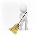 3D white people man with broom. Concept of Janitorial business logo id card vector image symbol label image vector