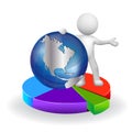 3D white people man with statistic graphics globe icon Royalty Free Stock Photo