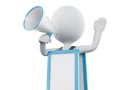 3d White people with megaphone and empty signboard Royalty Free Stock Photo