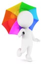 3d white people multicolored umbrella Royalty Free Stock Photo