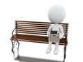 3d White people seated on a bench with his stuff