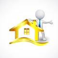 3d white people selling a gold house logo vector