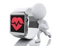 3d white people and smart watch with red health icon. Royalty Free Stock Photo