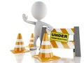 3d white people stop sign with traffic cones. Under construction Royalty Free Stock Photo