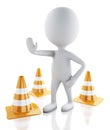 3d white people stop sign with traffic cones on white background Royalty Free Stock Photo