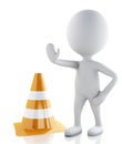 3d white people stop sign with traffic cones on white background