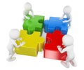 3D white people. Teamwork solving the puzzle Royalty Free Stock Photo
