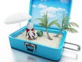 3d white people in a travel suitcase. beach vacation Royalty Free Stock Photo