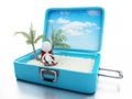 3d white people in a travel suitcase. beach vacation Royalty Free Stock Photo