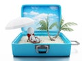 3d white people in a travel suitcase. beach vacation Royalty Free Stock Photo