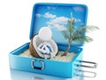 3d white people in a travel suitcase. Beach vacation Royalty Free Stock Photo