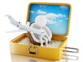 3d white people in a travel suitcase. Beach vacation Royalty Free Stock Photo