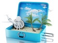3d white people in a travel suitcase. Beach vacation Royalty Free Stock Photo