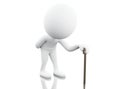 3d white people with walking stick. Royalty Free Stock Photo