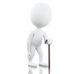 3d white people with walking stick. Royalty Free Stock Photo