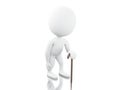 3d white people with walking stick. Royalty Free Stock Photo