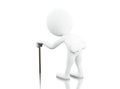 3d white people with walking stick. Royalty Free Stock Photo