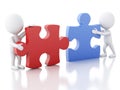 3d white people work team assemble piece of a puzzle. Royalty Free Stock Photo