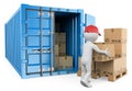 3D white people. Worker unloading a container